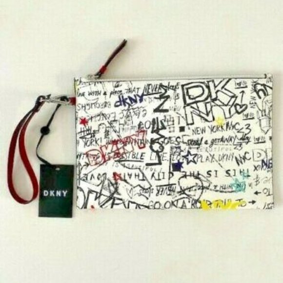 DKNY Graffiti Zoe Zip Wristlet Card Holder Purse - Picture 1 of 3